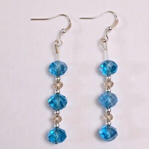 New Aqua Blue Clear Bead Hand Crafted Earrings Dangle Drop Handmade Jewelry